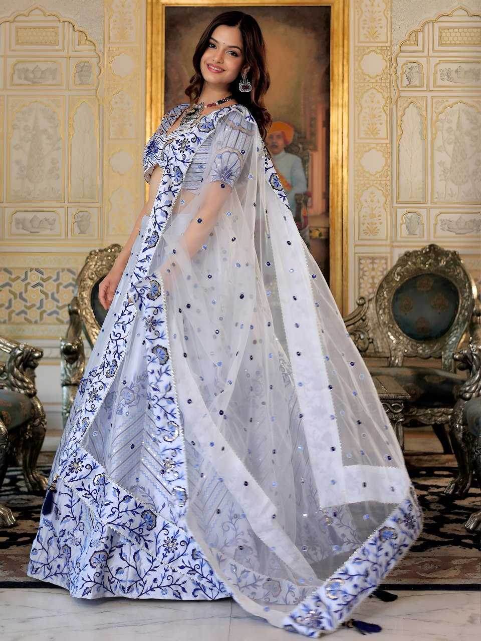 Satin Embroidered Sequins Lehenga - MYLUXURY LANE ENTERPRISE